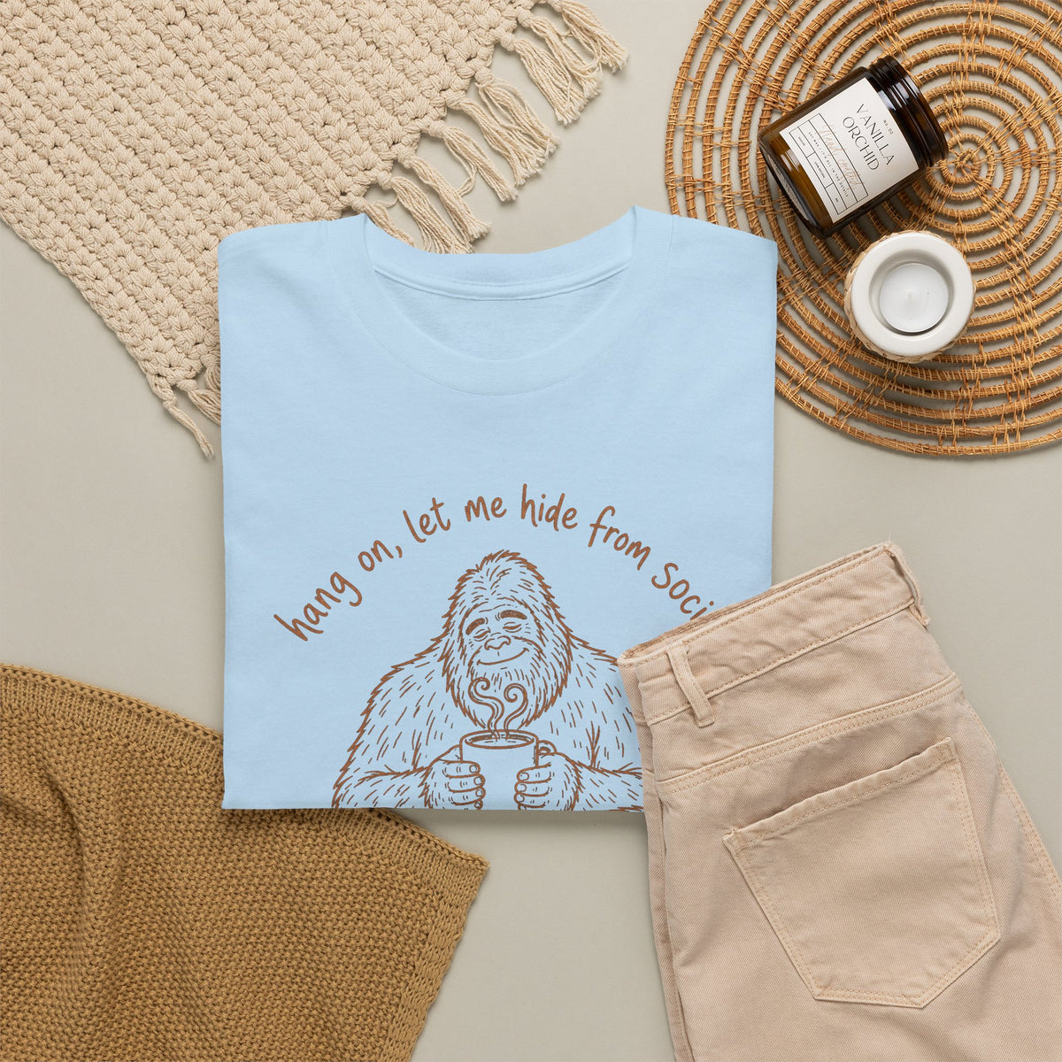 Bigfoot Coffee T-Shirt - Funny Hide From Society Hand-Drawn Graphic Tee