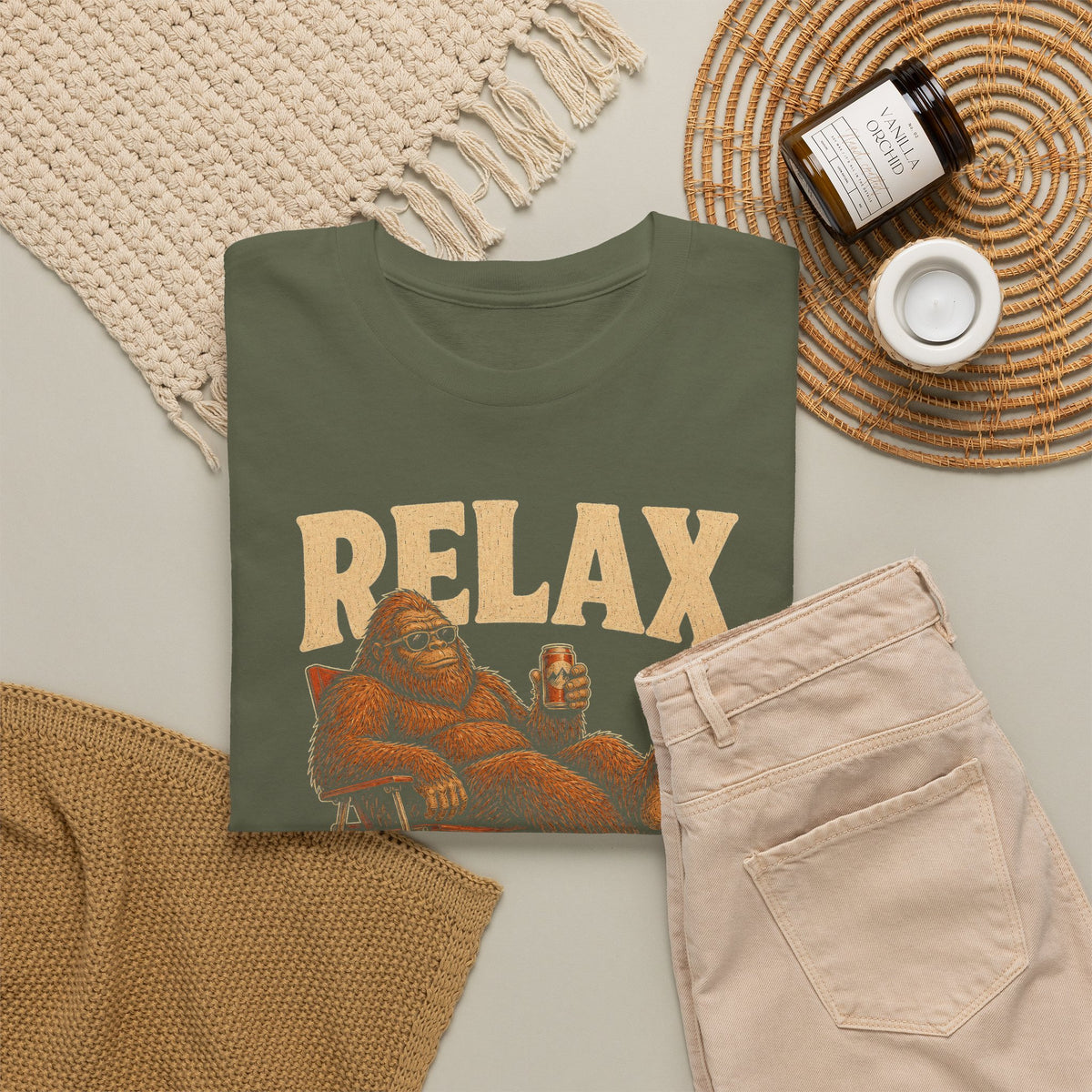 Relax Nobody Believes In Me T-Shirt - Funny Bigfoot Camp Chair Tee