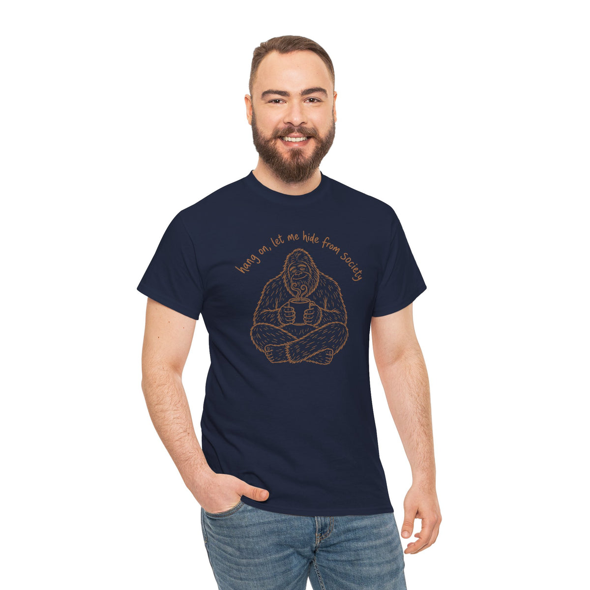 Bigfoot Coffee T-Shirt - Funny Hide From Society Hand-Drawn Graphic Tee