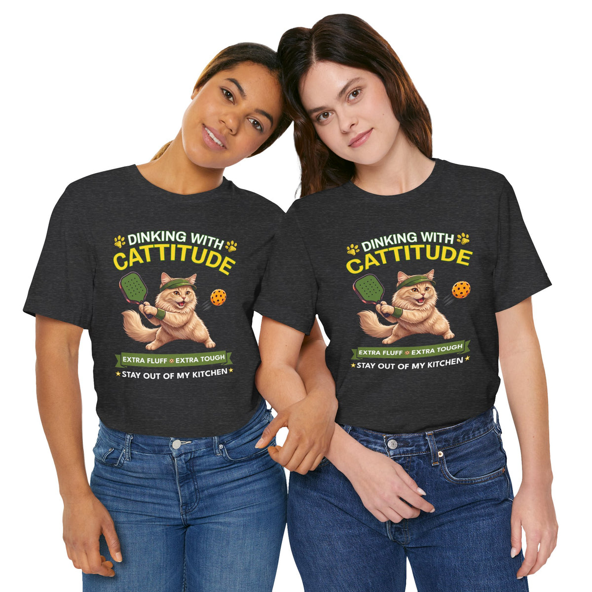 Domestic Longhair Cat Pickleball T-Shirt - Dinking With Cattitude Funny Shirt
