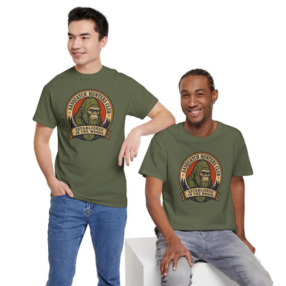 Sasquatch Hunters Club T-Shirt – Retro Bigfoot Emblem Badge Graphic Tee