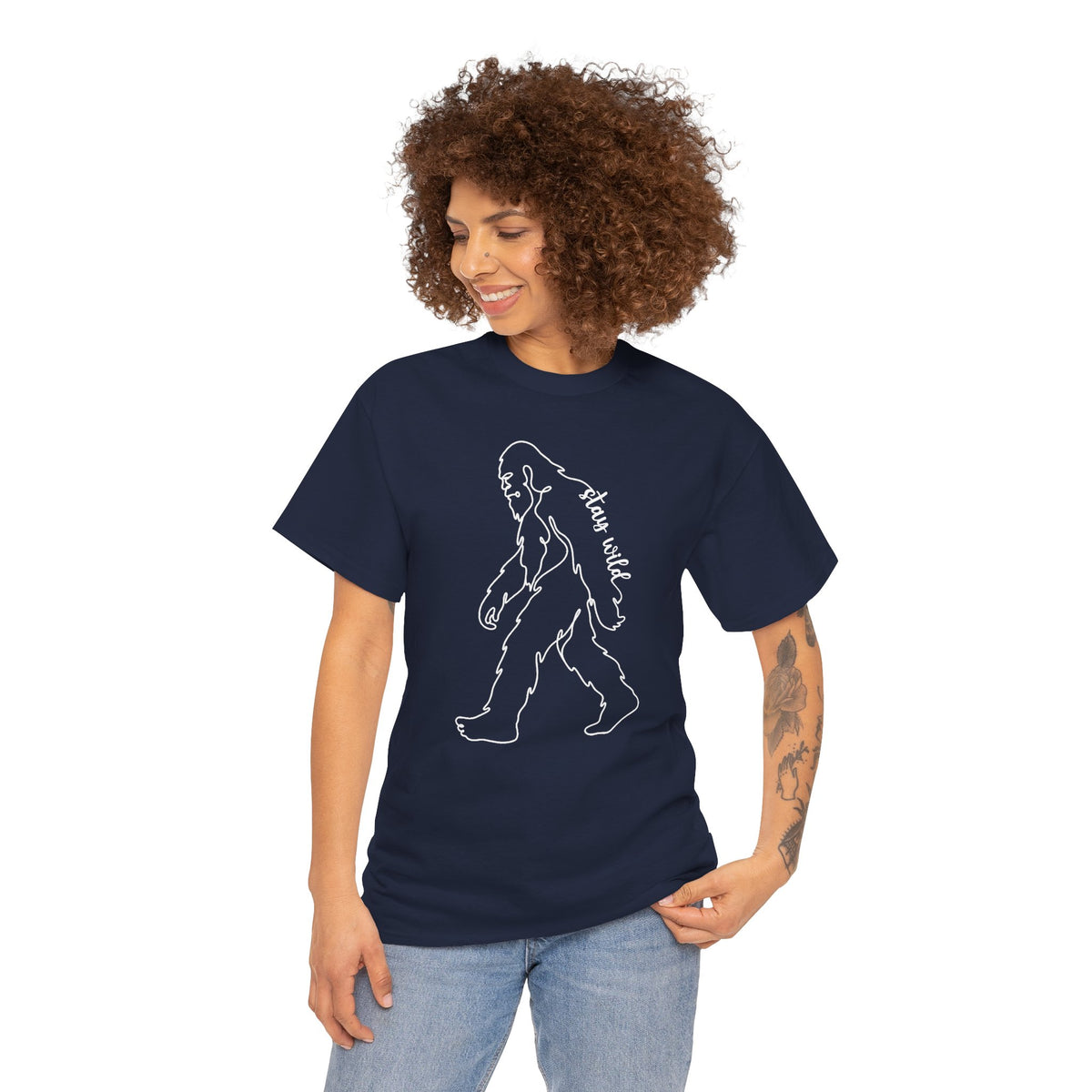 Minimalist Bigfoot Line Art T-Shirt - Stay Wild Boho Graphic Tee