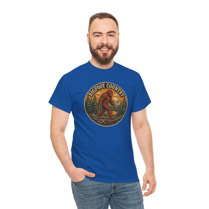 Bigfoot Country Vintage T-Shirt - Retro Sasquatch Forest Sunset Graphic Tee - Funny Cryptid Camper Gift