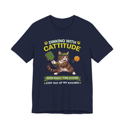 Domestic Shorthair Cat Pickleball T-Shirt - Dinking With Cattitude Funny Shirt