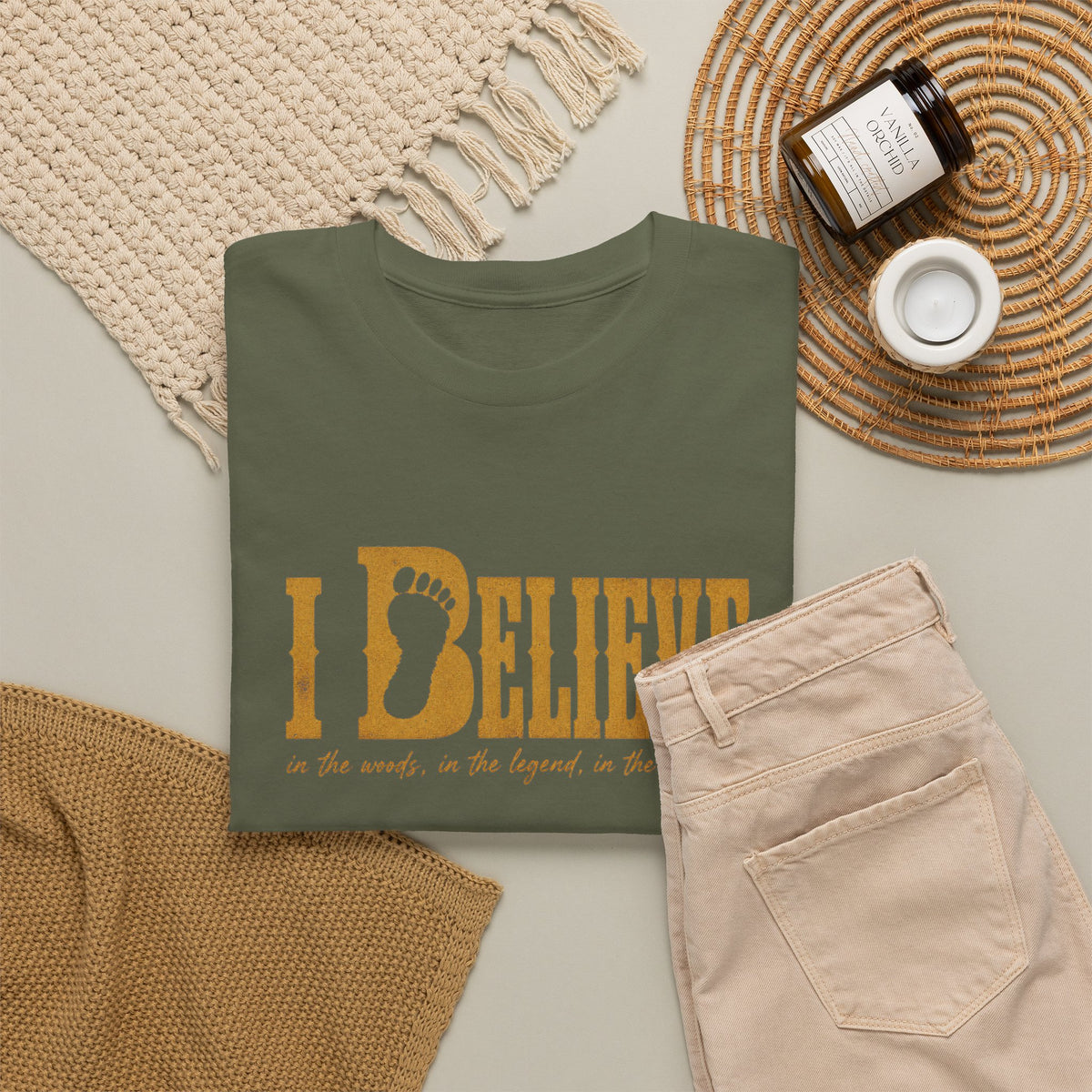 I Believe T-Shirt - Bigfoot Footprint Typography Graphic Tee