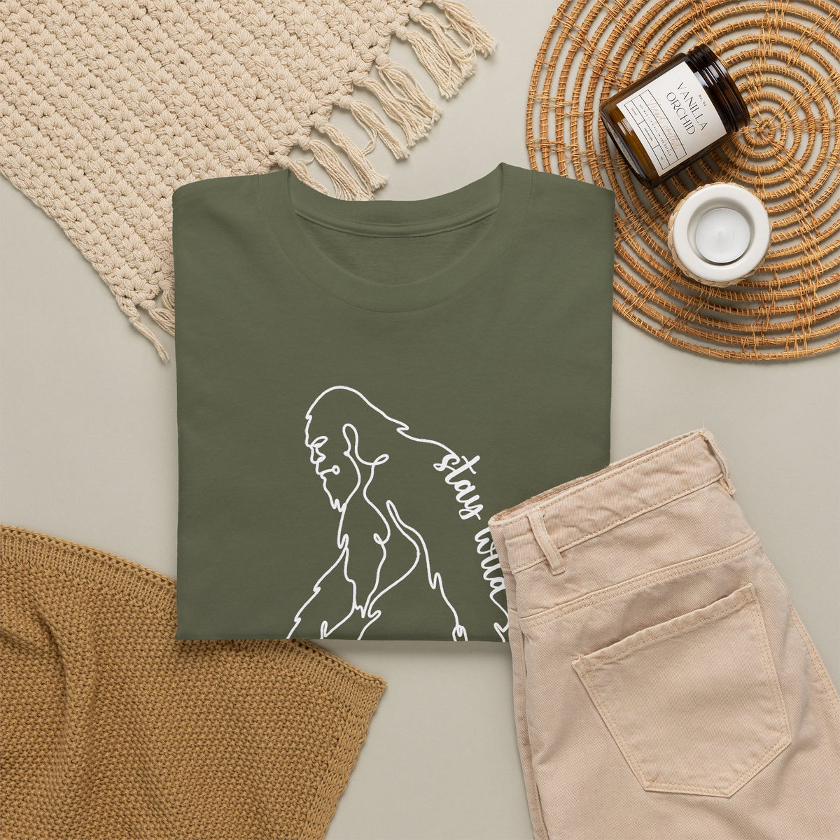 Minimalist Bigfoot Line Art T-Shirt - Stay Wild Boho Graphic Tee