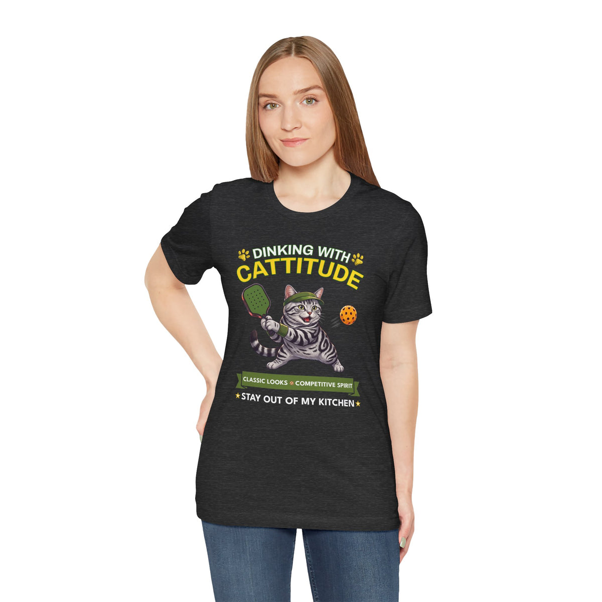 American Shorthair Cat Pickleball T-Shirt - Dinking With Cattitude Funny Shirt