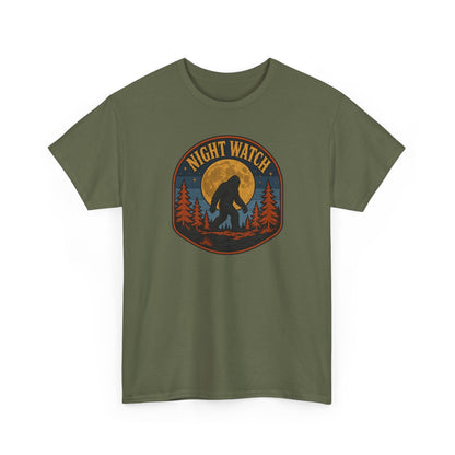 Sasquatch Night Watch T-Shirt - Retro Bigfoot Full Moon Badge Graphic Tee