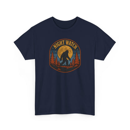 Sasquatch Night Watch T-Shirt - Retro Bigfoot Full Moon Badge Graphic Tee