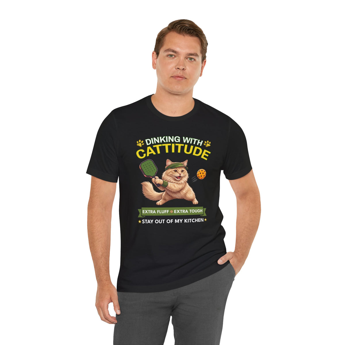 Domestic Longhair Cat Pickleball T-Shirt - Dinking With Cattitude Funny Shirt