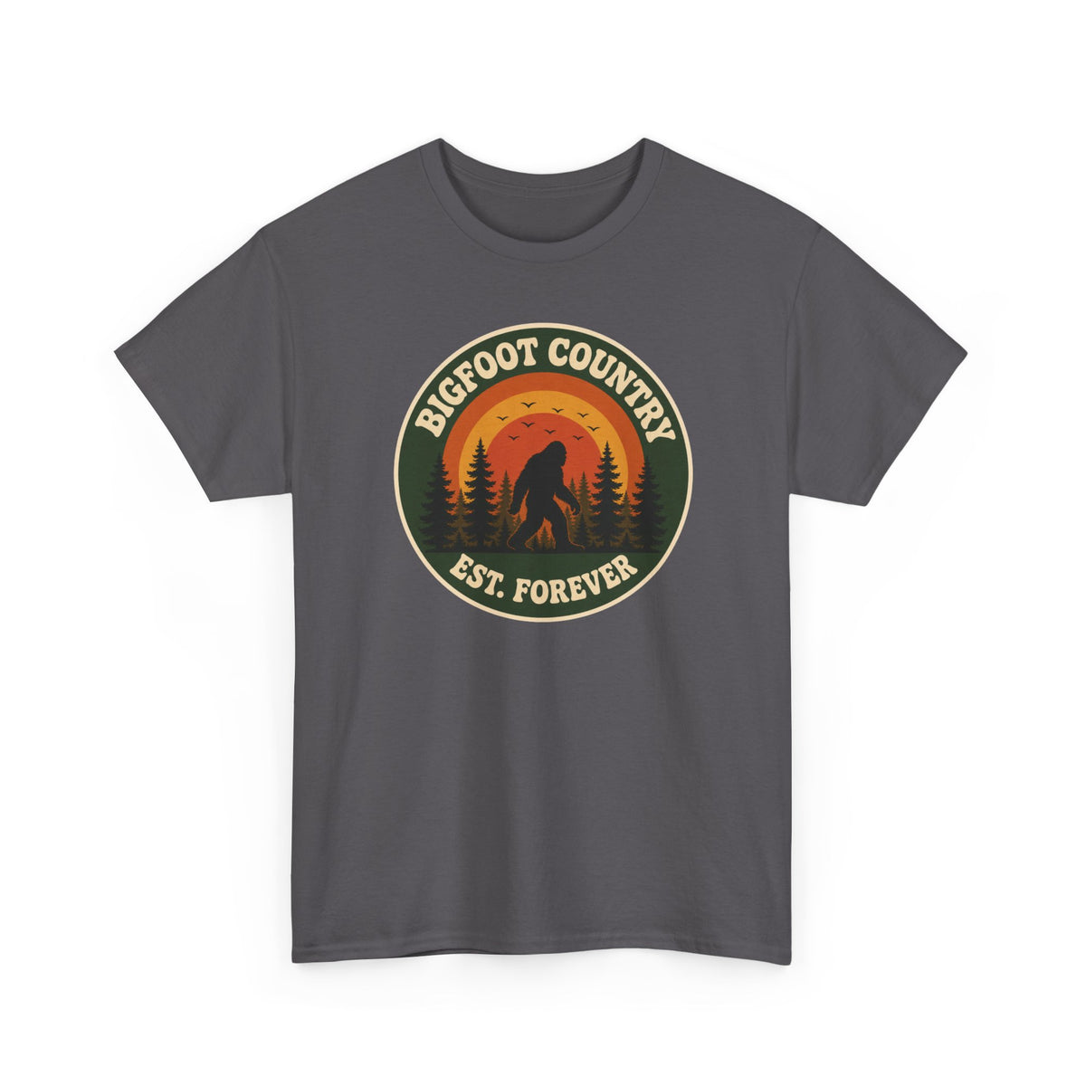 Bigfoot Country Sunset Badge T-Shirt - Retro Circular Graphic Tee