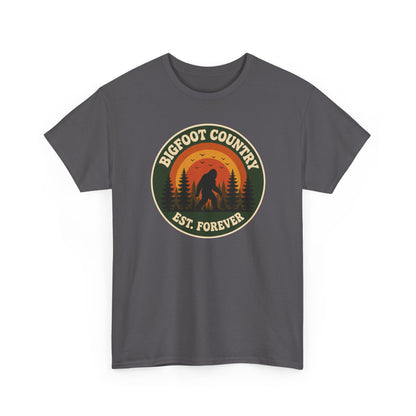 Bigfoot Country Sunset Badge T-Shirt - Retro Circular Graphic Tee