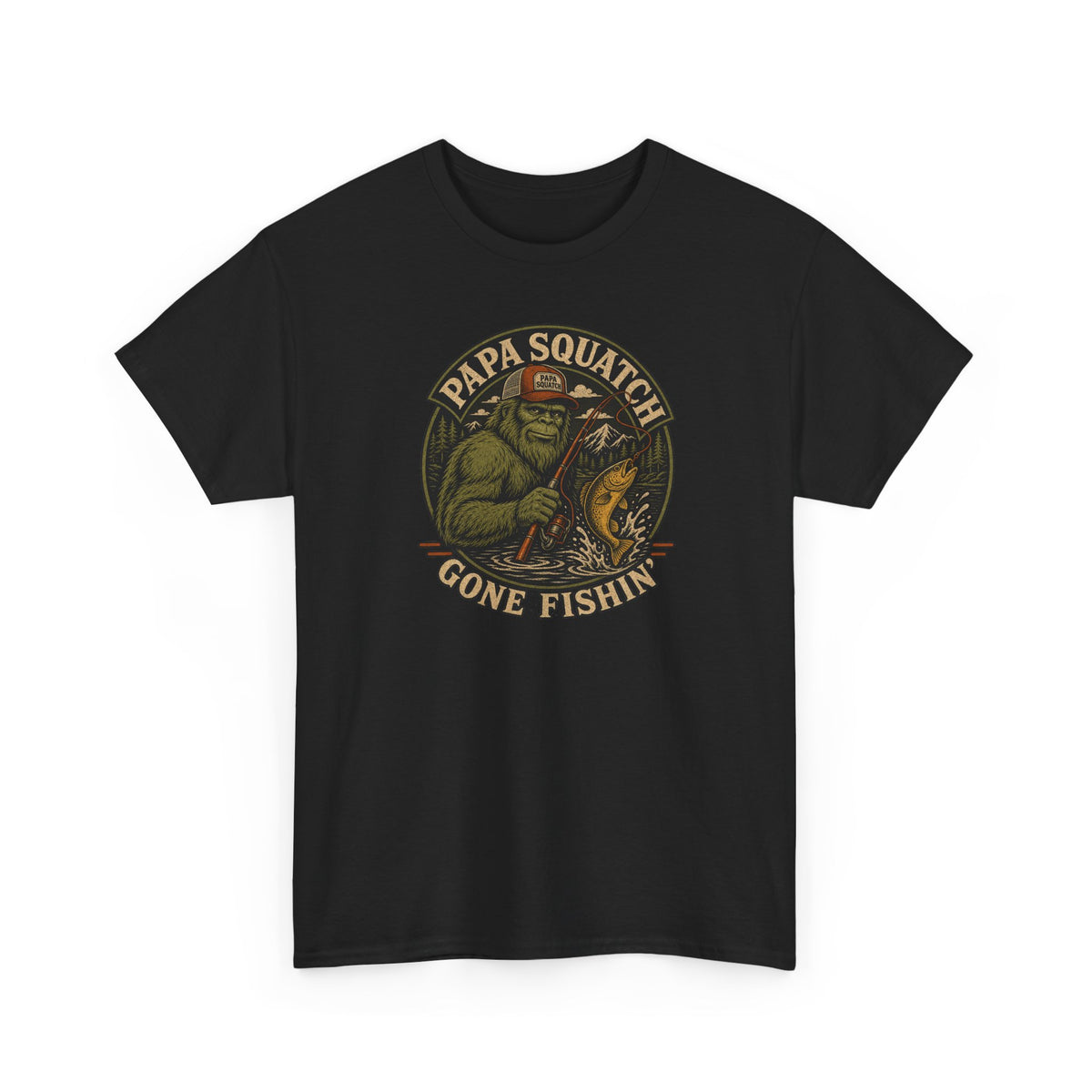 Papa Squatch Gone Fishin' T-Shirt - Funny Bigfoot Fishing Dad Tee