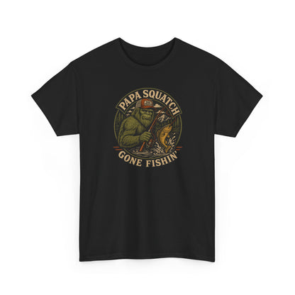 Papa Squatch Gone Fishin' T-Shirt - Funny Bigfoot Fishing Dad Tee