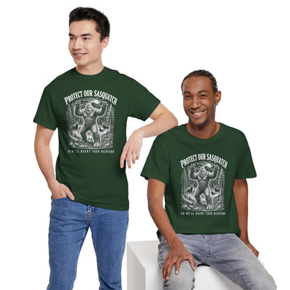 Protect Our Sasquatch T-Shirt - Woodcut Scratchboard Bigfoot Graphic Tee