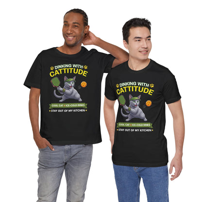 Russian Blue Cat Pickleball T-Shirt - Dinking With Cattitude Funny Shirt