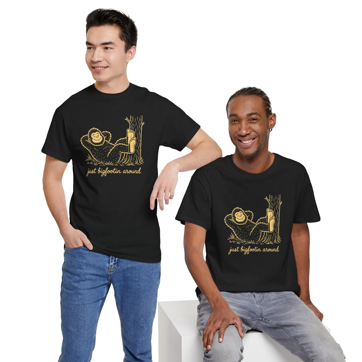 Just Bigfootin Around T-Shirt - Cute Cozy Pocket Print Graphic Tee