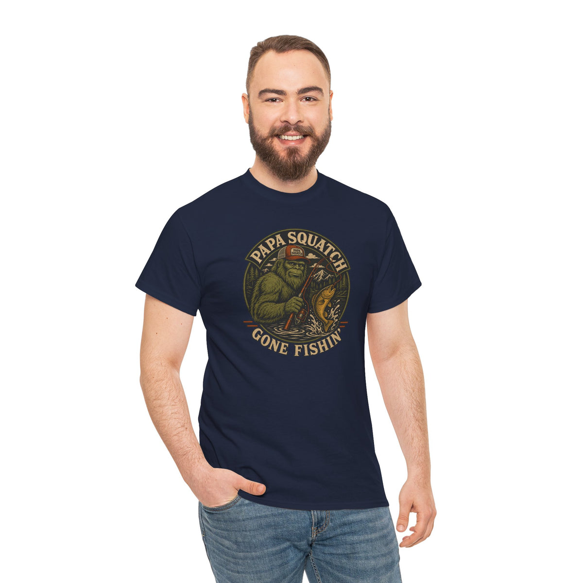 Papa Squatch Gone Fishin' T-Shirt - Funny Bigfoot Fishing Dad Tee