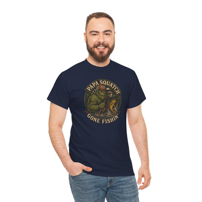 Papa Squatch Gone Fishin' T-Shirt - Funny Bigfoot Fishing Dad Tee