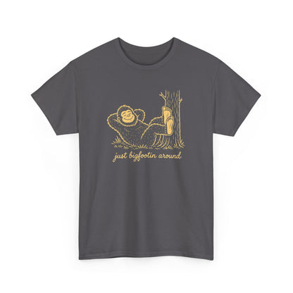 Just Bigfootin Around T-Shirt - Cute Cozy Pocket Print Graphic Tee