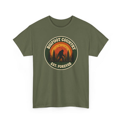 Bigfoot Country Sunset Badge T-Shirt - Retro Circular Graphic Tee
