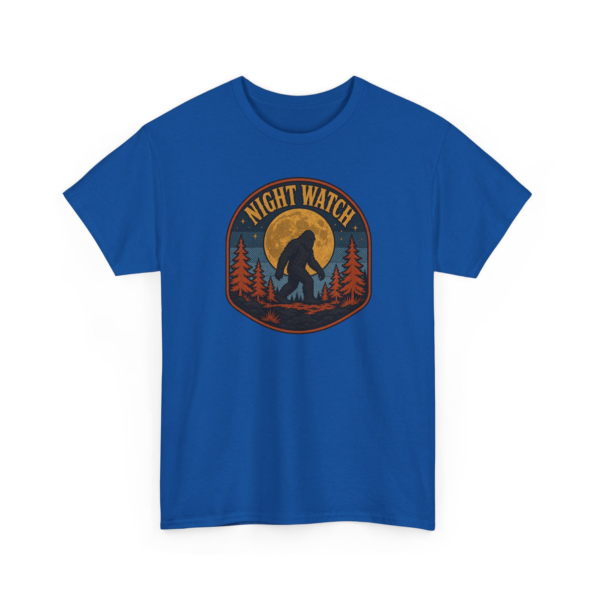 Sasquatch Night Watch T-Shirt - Retro Bigfoot Full Moon Badge Graphic Tee