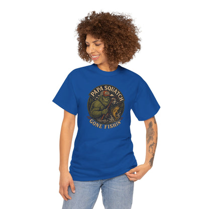 Papa Squatch Gone Fishin' T-Shirt - Funny Bigfoot Fishing Dad Tee