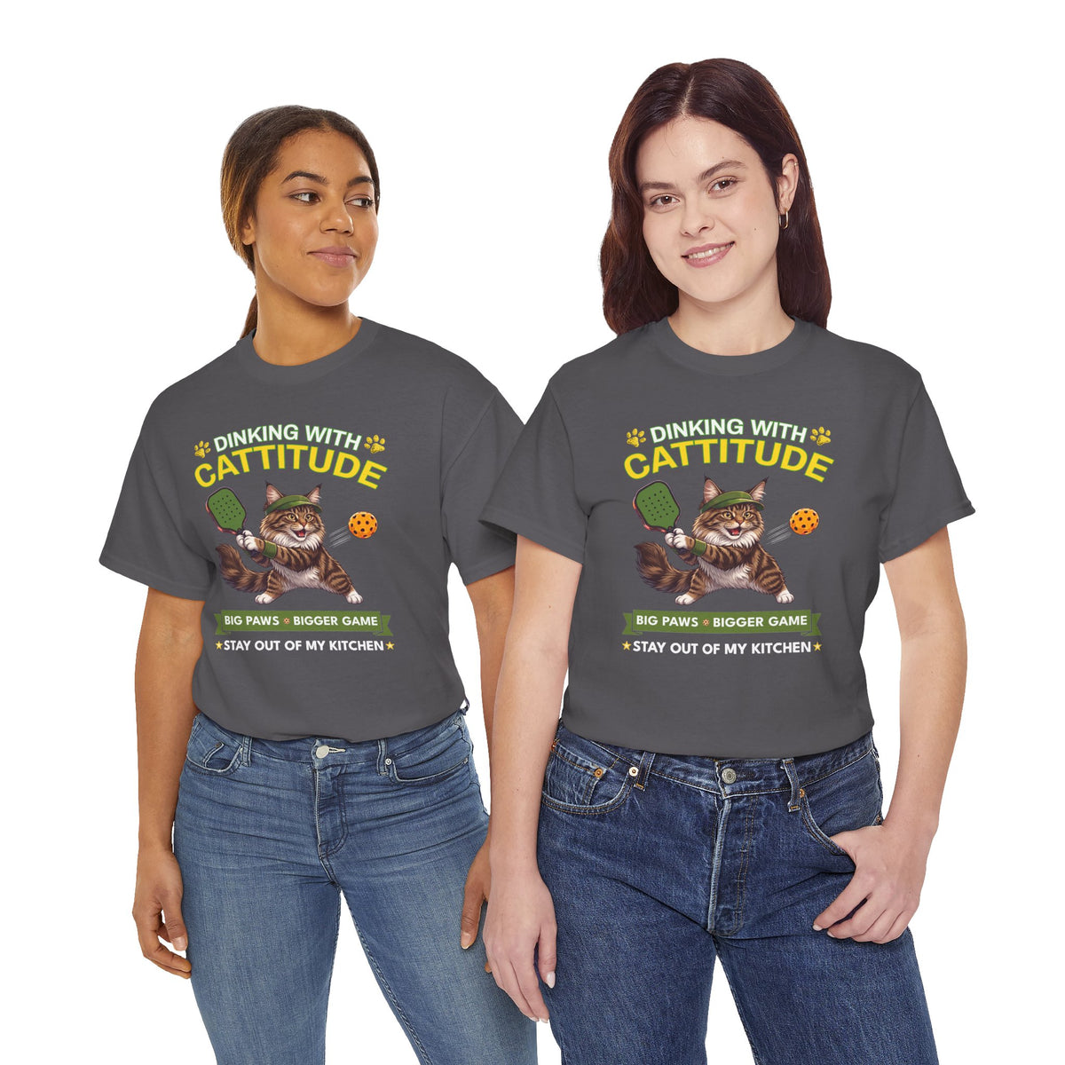 Maine Coon Cat Pickleball T-Shirt - Dinking With Cattitude Funny Shirt