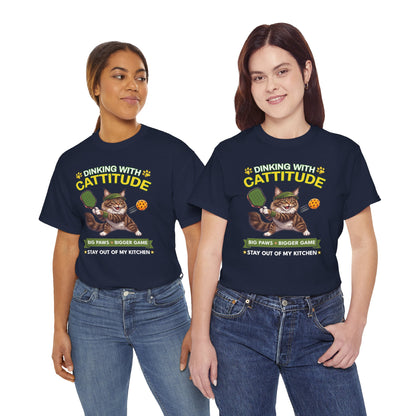 Maine Coon Cat Pickleball T-Shirt - Dinking With Cattitude Funny Shirt