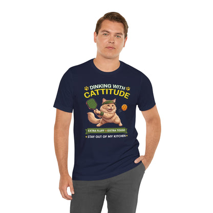 Domestic Longhair Cat Pickleball T-Shirt - Dinking With Cattitude Funny Shirt