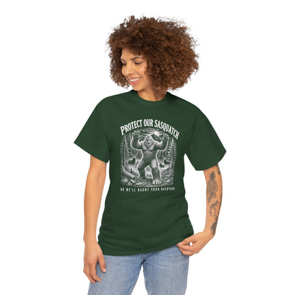 Protect Our Sasquatch T-Shirt - Woodcut Scratchboard Bigfoot Graphic Tee