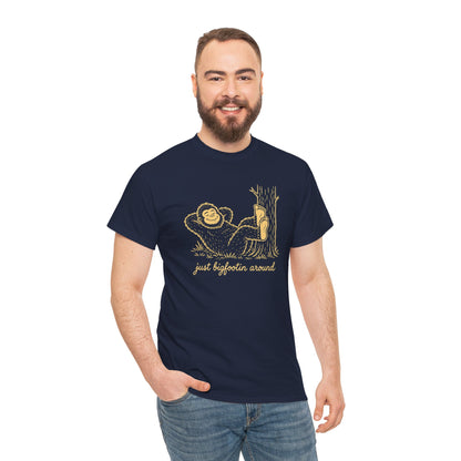 Just Bigfootin Around T-Shirt - Cute Cozy Pocket Print Graphic Tee