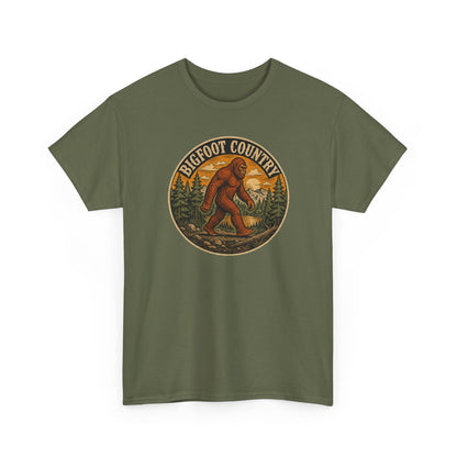 Bigfoot Country Vintage T-Shirt - Retro Sasquatch Forest Sunset Graphic Tee - Funny Cryptid Camper Gift