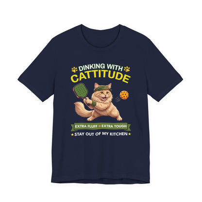 Domestic Longhair Cat Pickleball T-Shirt - Dinking With Cattitude Funny Shirt