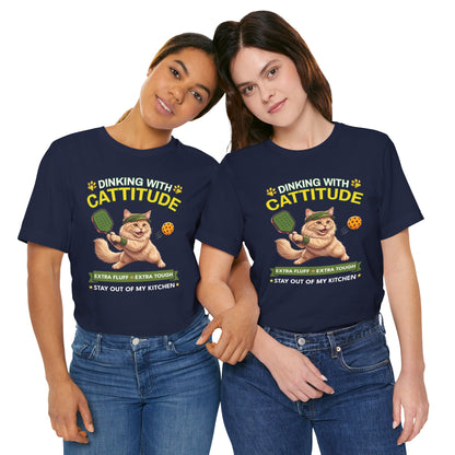 Domestic Longhair Cat Pickleball T-Shirt - Dinking With Cattitude Funny Shirt