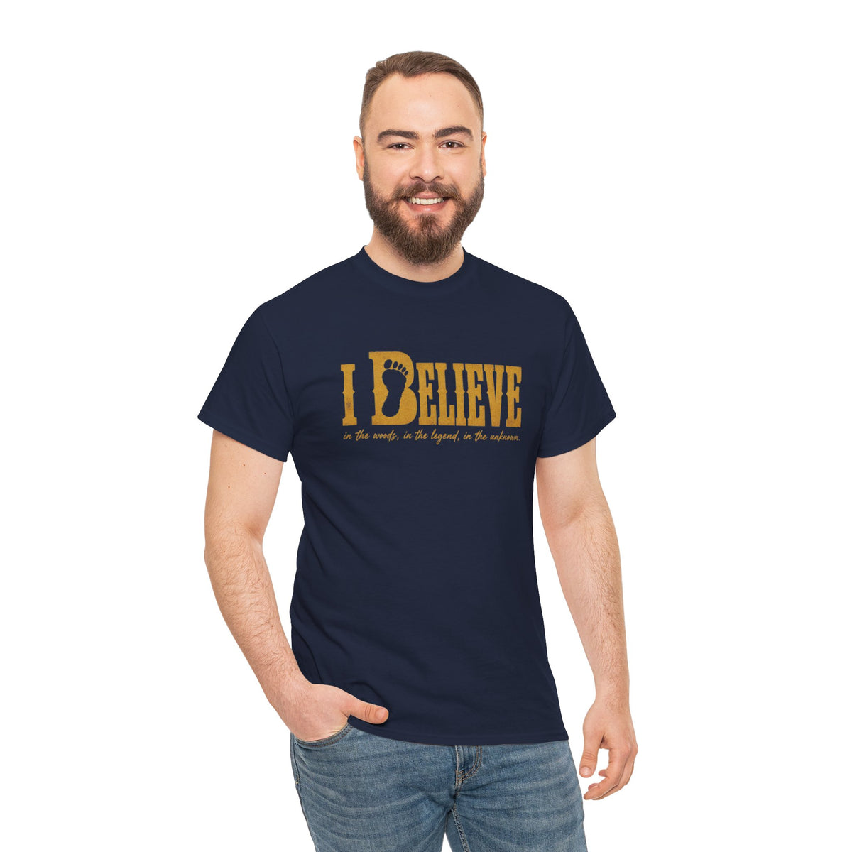 I Believe T-Shirt - Bigfoot Footprint Typography Graphic Tee