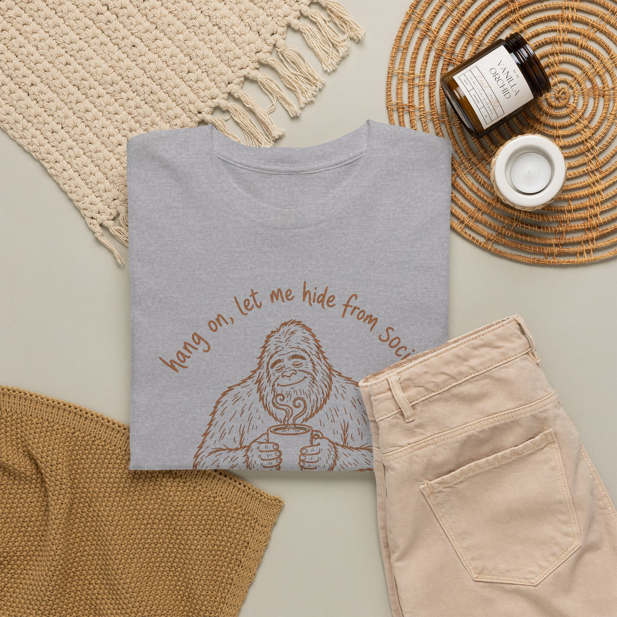 Bigfoot Coffee T-Shirt - Funny Hide From Society Hand-Drawn Graphic Tee