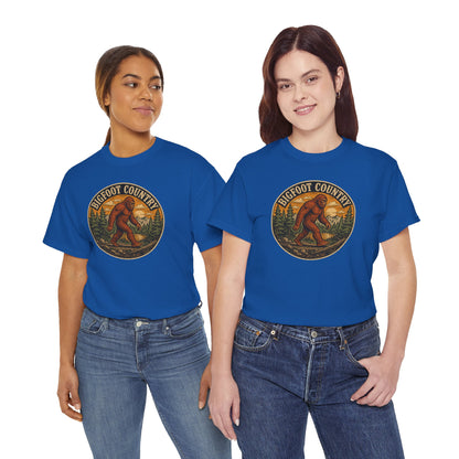 Bigfoot Country Vintage T-Shirt - Retro Sasquatch Forest Sunset Graphic Tee - Funny Cryptid Camper Gift