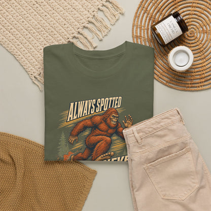 Always Spotted Never Caught T-Shirt - Funny Bigfoot Running Graphic Tee