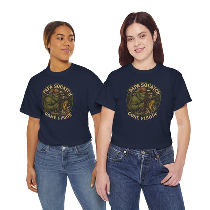 Papa Squatch Gone Fishin' T-Shirt - Funny Bigfoot Fishing Dad Tee
