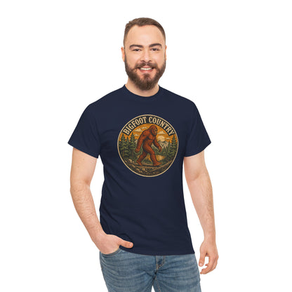 Bigfoot Country Vintage T-Shirt - Retro Sasquatch Forest Sunset Graphic Tee - Funny Cryptid Camper Gift