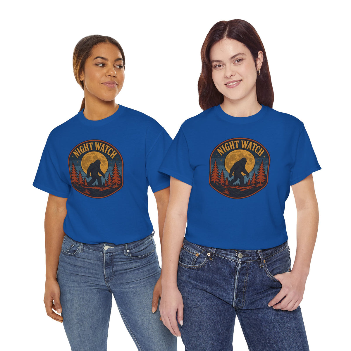Sasquatch Night Watch T-Shirt - Retro Bigfoot Full Moon Badge Graphic Tee