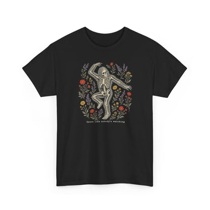 Dancing Bigfoot Skeleton T-Shirt - Whimsical Wildflower Graphic Tee
