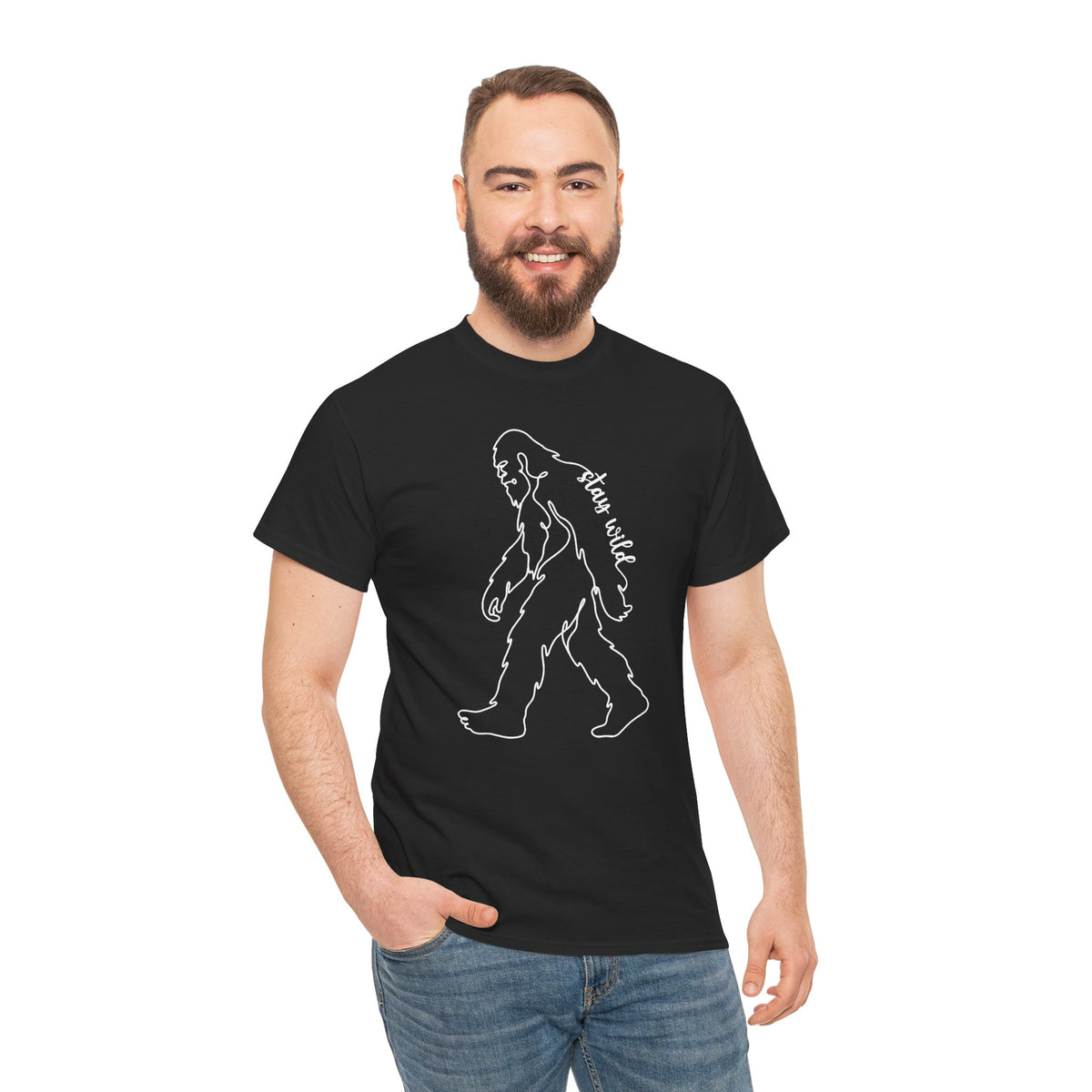 Minimalist Bigfoot Line Art T-Shirt - Stay Wild Boho Graphic Tee