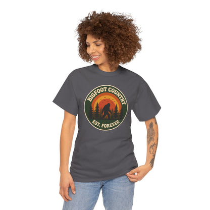 Bigfoot Country Sunset Badge T-Shirt - Retro Circular Graphic Tee