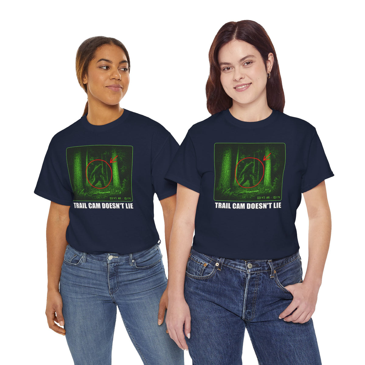 Trail Cam Doesn't Lie T-Shirt - Funny Night Vision Bigfoot Graphic Tee