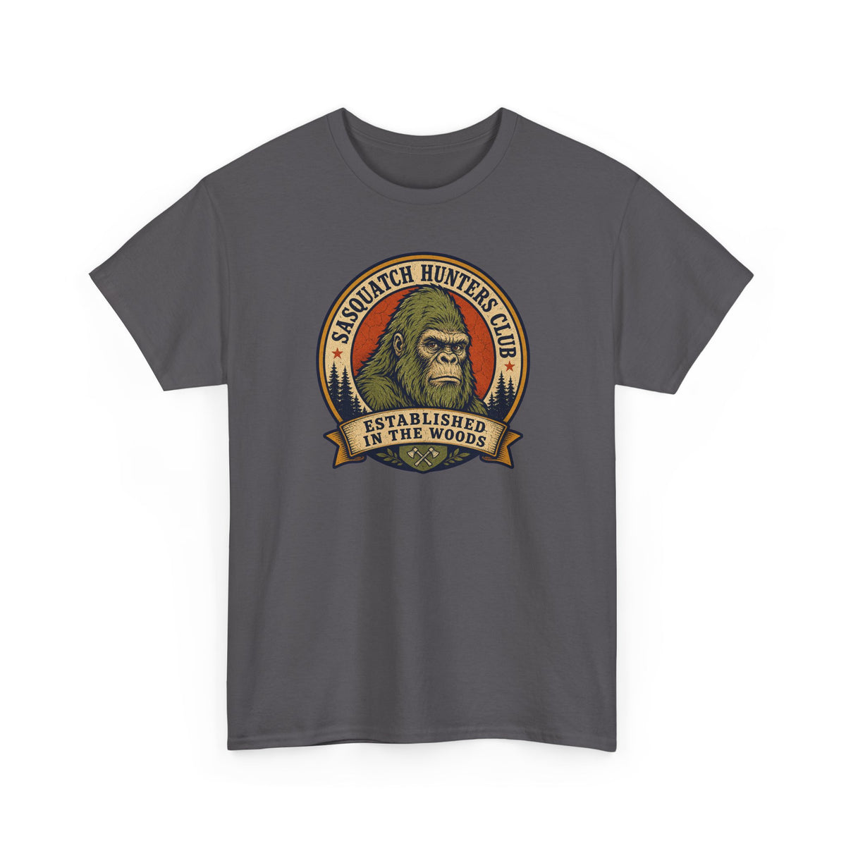 Sasquatch Hunters Club T-Shirt – Retro Bigfoot Emblem Badge Graphic Tee