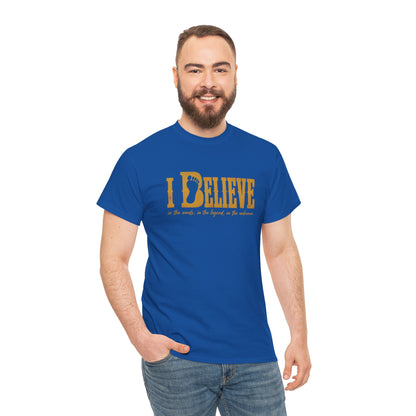 I Believe T-Shirt - Bigfoot Footprint Typography Graphic Tee