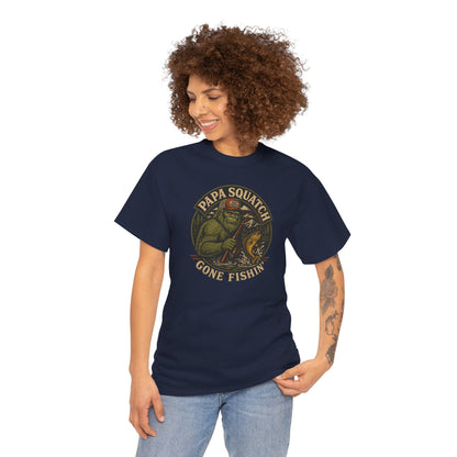 Papa Squatch Gone Fishin' T-Shirt - Funny Bigfoot Fishing Dad Tee