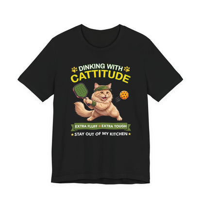 Domestic Longhair Cat Pickleball T-Shirt - Dinking With Cattitude Funny Shirt